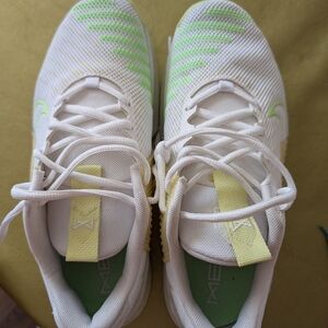 White Athletic Sneakers with Lime Green Accents